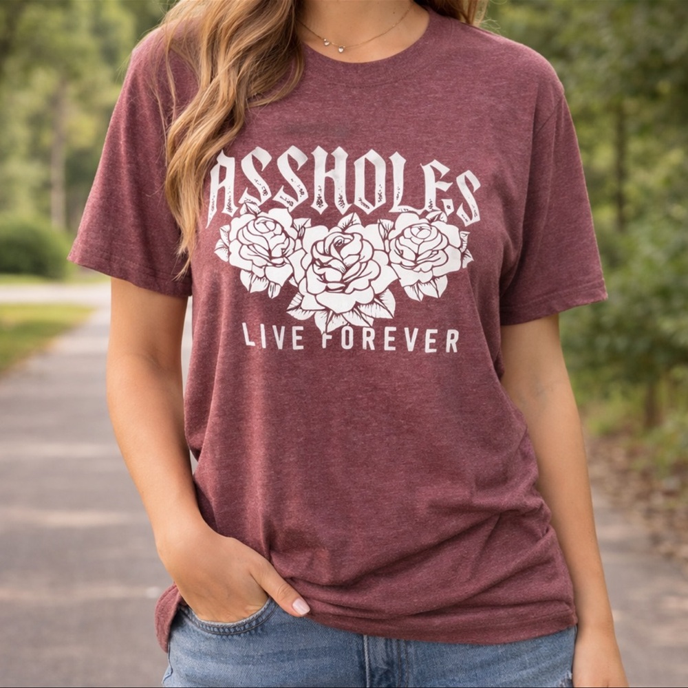 Assholes Live Forever Barbed Wire Logo Maroon Graphic T-Shirt